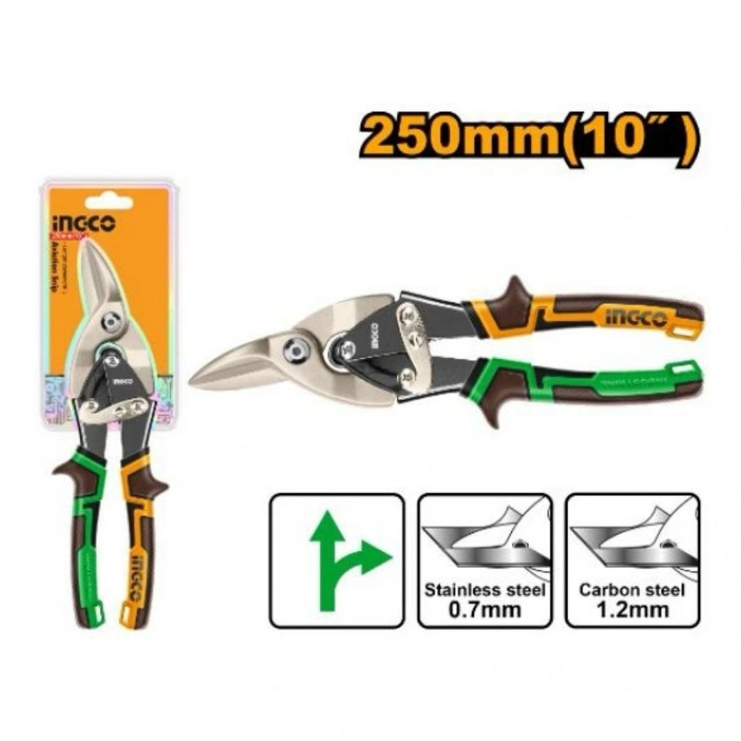 ingco-htsn0110r-10250mm-مقص-تول-يمين-aviation-snip-right-lebanon.jpeg INGCO HTSN0110R 10″(250mm) مقص تول يمين Aviation Snip Right - Image 1