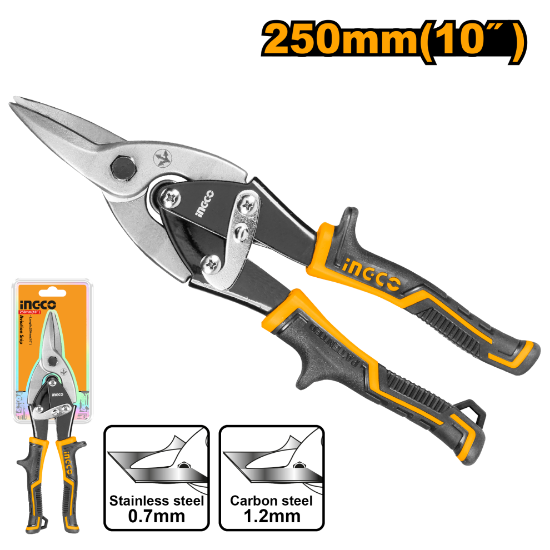 ingco-htsn0110s-10250mm-مقص-تول-جالس-aviation-snips-straight-lebanon.png INGCO HTSN0110S 10″(250mm) مقص تول جالس Aviation Snips Straight - Image 1