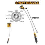 INGCO HWW092 475MM 3/4″ مرشة مياه مسكة طويلة 9 عيارات Water Wand Spray Nozzle Garden Spray with 9 Pattern