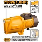 INGCO JP075068 750W 1.0HP مضخة مياه شفاط اكس ستانلس Self-Priming Jet Pump Water Pump