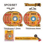INGCO MCD303768 (CAGLI76) 5PCS 76MM THICK(1.2 & 4)MM طقم ديسكات Abrasive metal cutting and grinding mini