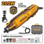 INGCO MG2008 200W 149PCS LCD مقدح نواعم سرعات مع اكسسوار Mini Grinder With Variable Speed