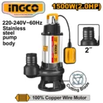 INGCO SPDB150068 1500W (2.0HP) 2″ مضخة غاطسة للمياه العكرة مع فرّامة Seawage Submersible Water Pump Dirty Water Built-in cutting blade