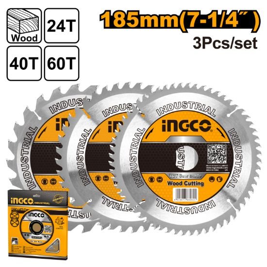 ingco-tsb51852153-3pcs-185mm-24-40-60t-طقم-ديسك-خشب-circular-saw-blades-set-lebanon.jpeg INGCO TSB51852153 3PCS 185MM 24/ 40/ 60T طقم ديسك خشب Circular Saw Blades Set - Image 1