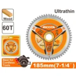 RICOTA RATCT1109 185x20mm TCT 60T 1mm ديسك قص خشب فائقة الرقة Ultra-thin TCT (Tungsten Carbide Tipped) Saw Blade For Wood