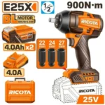 RICOTA RLEWH25900 25V 2Batt 4Ah+Box 900N.m فرد شد عزق بطارية Brushless Impact Wrench