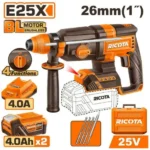 RICOTA RLLRH2526 25V 2Batt 4Ah+Box 26mm BL SDS Plus مقدح بطارية Cordless Brushless Rotary Hammer