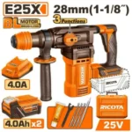RICOTA RLLRH2528 25V 2Batt 4Ah+Box 28mm BL SDS Plus كومبرسور برم وتكسير بطارية Heavy-Duty Cordless Brushless Rotary Hammer