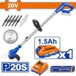 WADFOW WGTP511 20V 1 Batt حشاشة يدوية على البطارية Cordless Grass Trimmer Weeder Lawn Mower