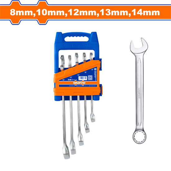 wadfow-wsp1205-5-pcs-8101214mm-طقم-شق-مسنن-combination-spanner-wrenches-set-lebanon.png WADFOW WSP1205 5 Pcs (8,10,12,14)mm طقم شق مسنن Combination Spanner Wrenches Set - Image 1